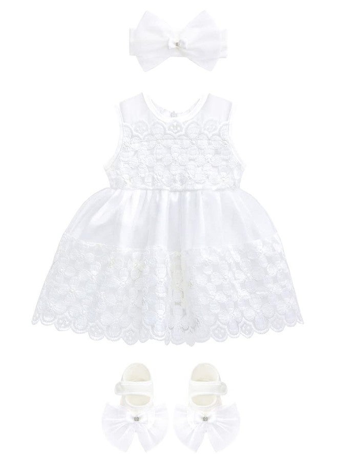Lilax Baby Girl Lace Tulle Sleeveless White Wedding Dress 3 Piece Outfit 6-9 Months White - Image 1