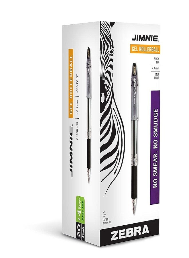 Zebra Technologies Zebra 14410 Jimnie Roller Ball Stick Gel Pen, Black Ink, Medium, 24/Box - Image 1