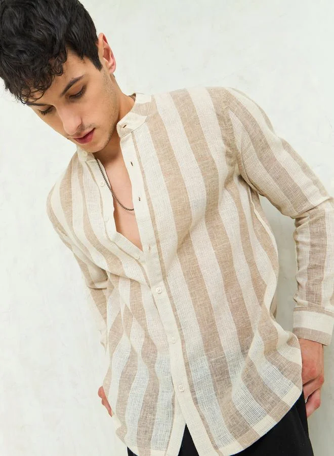 SASSAFRAS Sassafras Men Striped Mandarin Collar Relaxed Fit Shirt