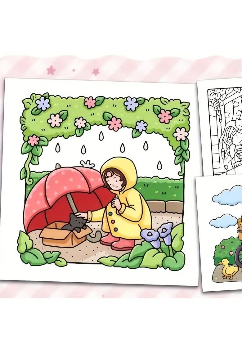  طائرة ورقية كتاب التلوين "لحظات الفتاة" للكبار والمراهقين – نشاط يومي لطيف ومريح للاسترخاء، يضم رسومات ساحرة لفتيات يقرأن مع الحيوانات الأليفة، مثالي لتخفيف التوتر، المساحات الدافئة والهدايا الموسمية - Image 4