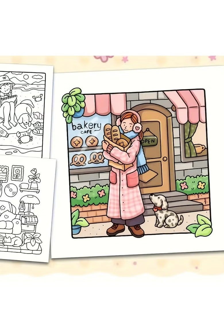  طائرة ورقية كتاب التلوين "لحظات الفتاة" للكبار والمراهقين – نشاط يومي لطيف ومريح للاسترخاء، يضم رسومات ساحرة لفتيات يقرأن مع الحيوانات الأليفة، مثالي لتخفيف التوتر، المساحات الدافئة والهدايا الموسمية - Image 5