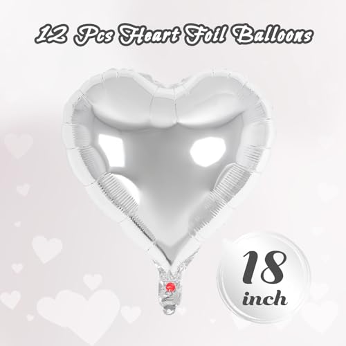 YOTHORN 12 قطعة بالونات قلب فضية 18 بوصة بالونات فويل قلب بالونات حب بالونات عيد الحب لحفلة عيد الميلاد حفلة زفاف حفلة خطوبة حفلة استحمام الطفل زينة عيد الحب - Image 5