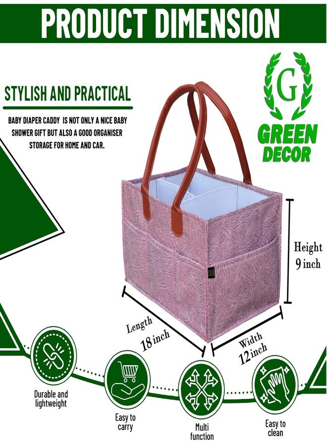 GREEN DECOR - 400 GSM Felt Designer Diaper Bag With Handles for Smart Mothers,Baby Diaper & Wipes Caddy Organizers,Nursery Storage Foldable & Portable (Dapple Print, Pink Color, 18X12X9 Inches) - Image 2