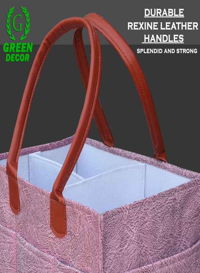 GREEN DECOR - 400 GSM Felt Designer Diaper Bag With Handles for Smart Mothers,Baby Diaper & Wipes Caddy Organizers,Nursery Storage Foldable & Portable (Dapple Print, Pink Color, 18X12X9 Inches) - Image 4