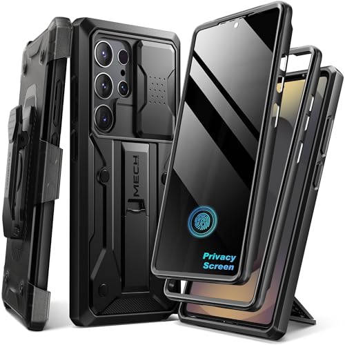 TONGATE for Samsung Galaxy S24 Ultra Case, [with Privacy Screen Protector & Slide Camera Cover] [2 Front Frames] Full-Body Heavy Duty S24 Ultra Case with Stand & Belt Clip Holster, Black Privacy 6.8" - Image 1