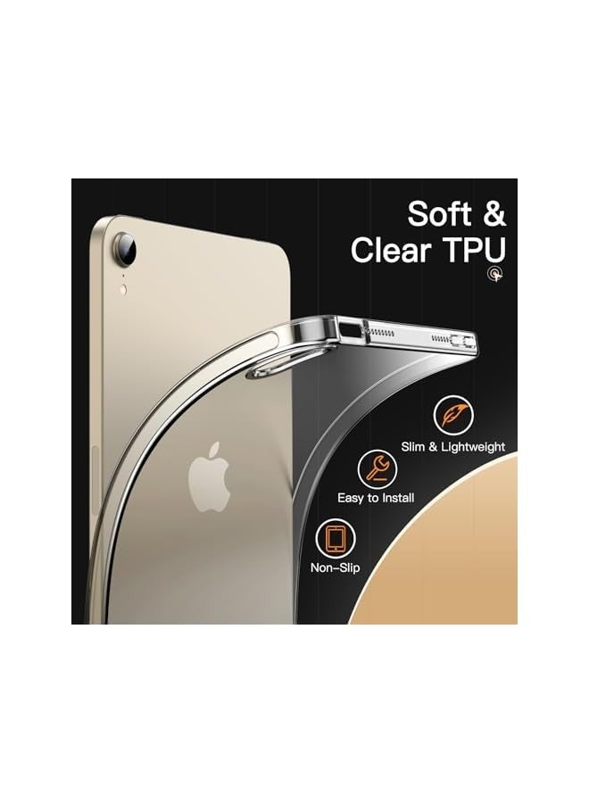 جي تيك حافظة لجهاز iPad mini (A17 Pro، موديل 2024، الجيل السابع) / mini 6 (موديل 2021، الجيل السادس)، غطاء لوحي ناعم وشفاف مقاوم للصدمات من مادة TPU (شفاف) - Image 2