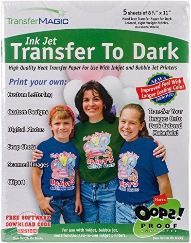 Transfer Magic ورق نقل الحبر النفاث السحري FXTD-5 للأقمشة الداكنة (عبوة 5)، 8.5" × 11" - Image 1
