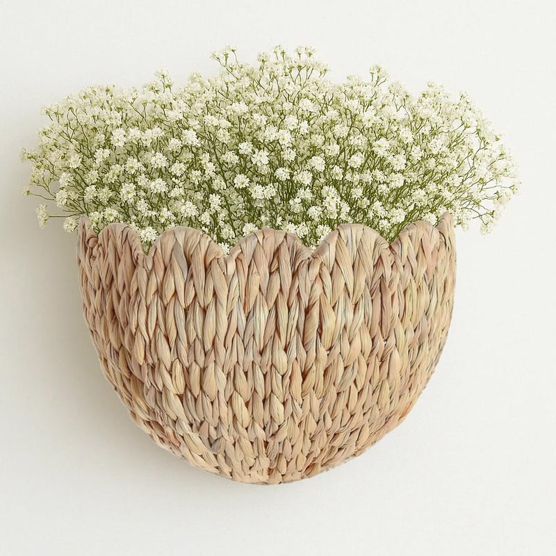 Quincry Scalloped Hanging Wicker Baskets for Wall, Scalloped Home Decor, Hanging Woven Rattan Wall Basket for Flowers Front Door Bathroom Storage (Water Hyacinth 1PC) - Image 4