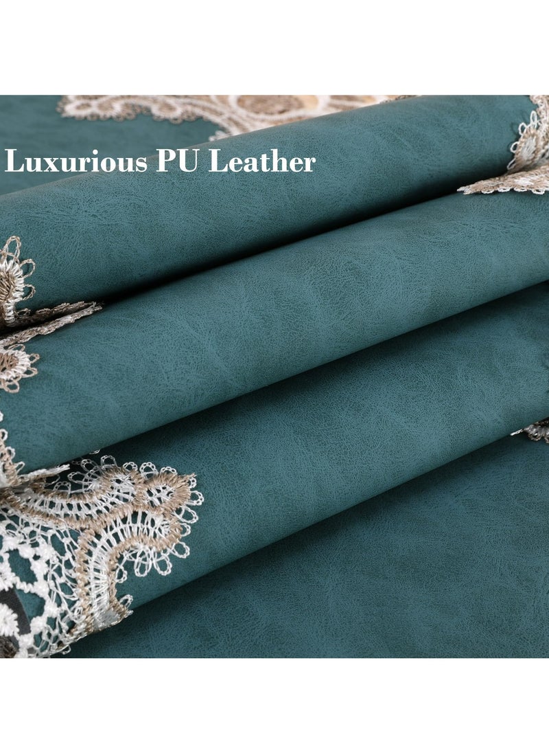 Dominy Lace Table Runner, Waterproof Oil-Proof PU Leather Table Runner with Exquisite Lace, for Dining, Wedding, Shower, Party (Teal, 40x180cm)  - Image 2