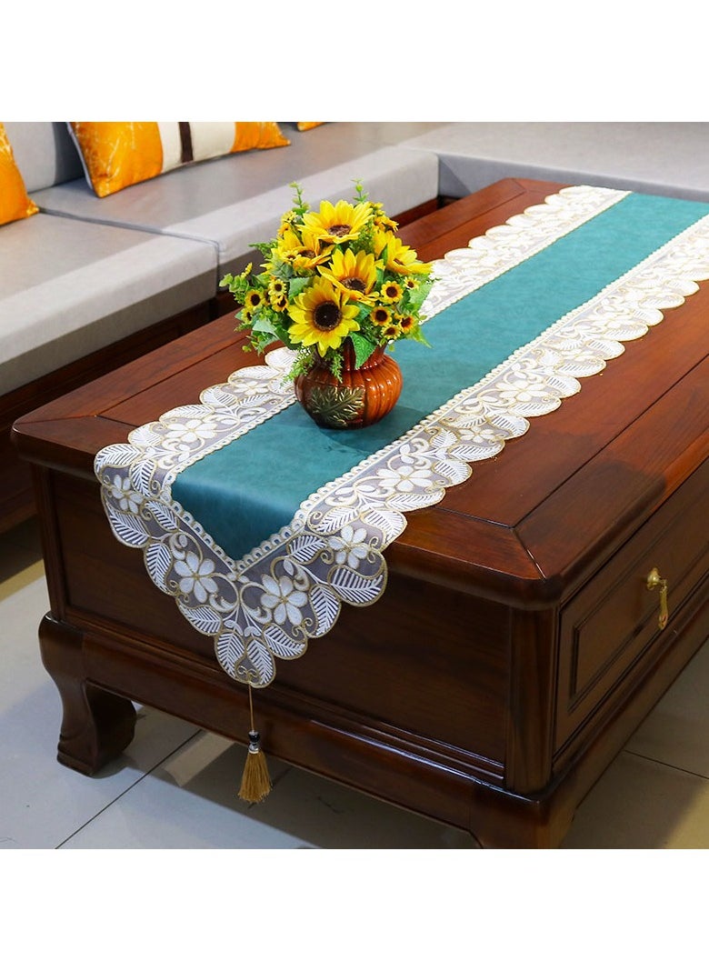 Dominy Lace Table Runner, Waterproof Oil-Proof PU Leather Table Runner with Exquisite Lace, for Dining, Wedding, Shower, Party (Teal, 40x180cm)  - Image 4