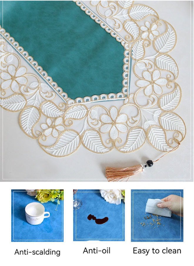 Dominy Lace Table Runner, Waterproof Oil-Proof PU Leather Table Runner with Exquisite Lace, for Dining, Wedding, Shower, Party (Teal, 40x180cm)  - Image 5