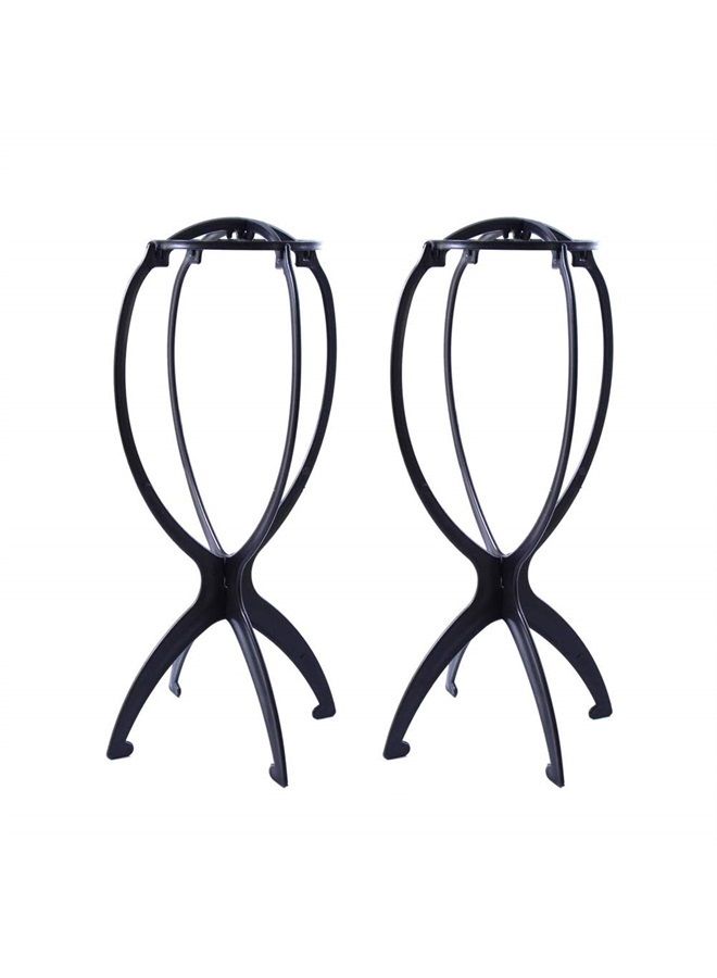 yantaisiyu 2 PCS 14.2 Inches Wig Stands Wig Head Stand Travel Wig Stand Portable Wig Holder for Women Wigs Display Stand (Black) - Image 1