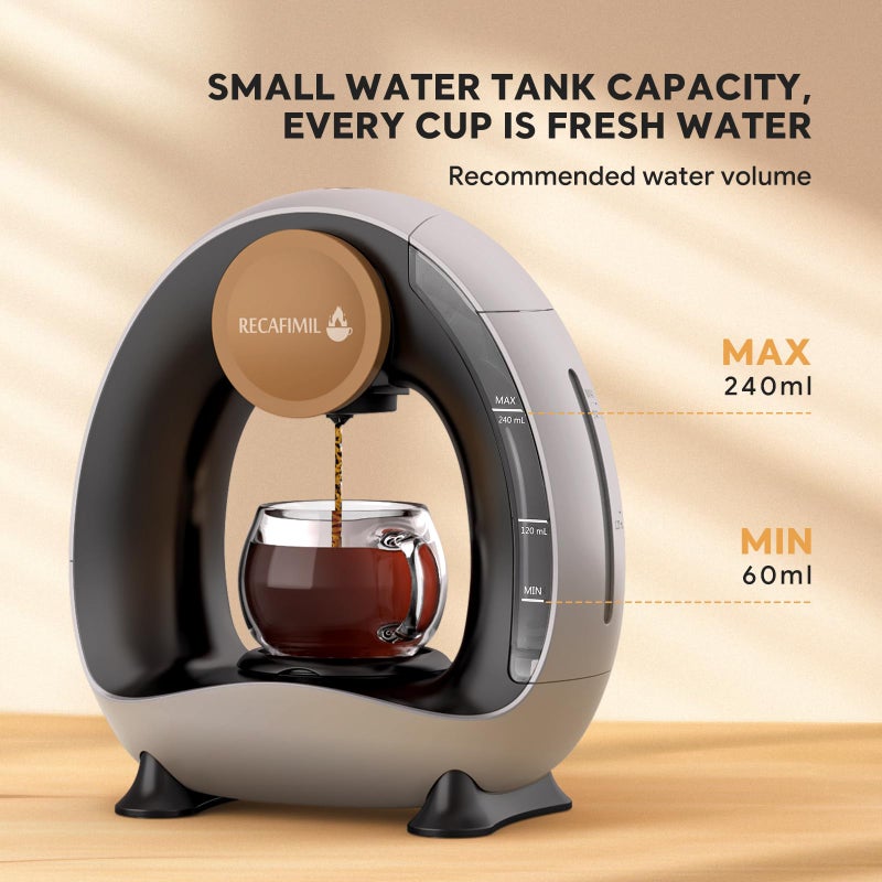 RECAFIMIL MINI Q 2-in-1 Single Serve Coffee Maker - Brew K-Cups or Ground Coffee (4-8 oz) - Compact Americano Coffee Brewer with Reusable Filter (Grey) - Image 3