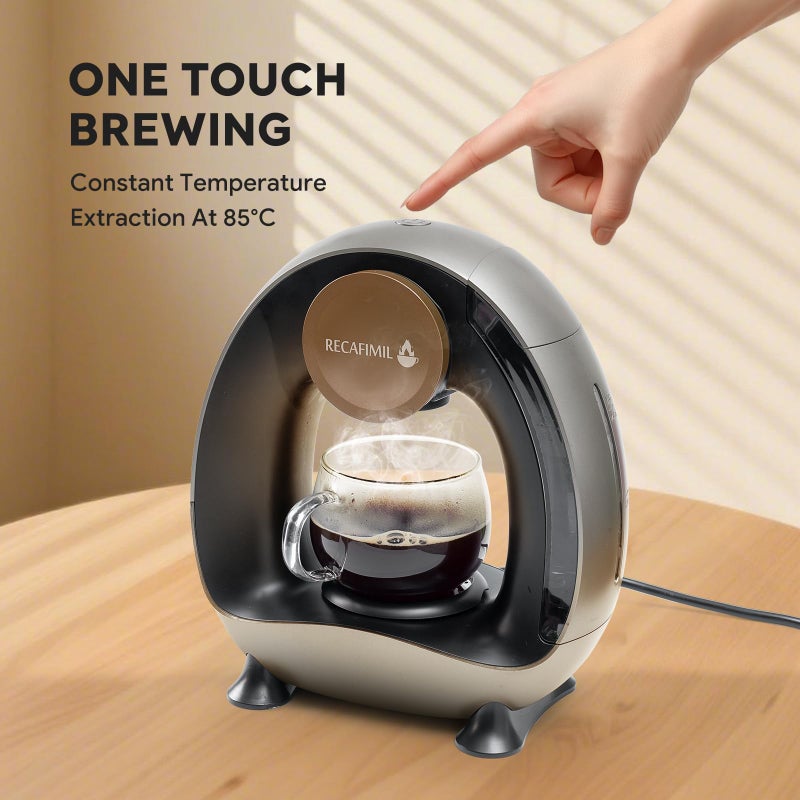 RECAFIMIL MINI Q 2-in-1 Single Serve Coffee Maker - Brew K-Cups or Ground Coffee (4-8 oz) - Compact Americano Coffee Brewer with Reusable Filter (Grey) - Image 4