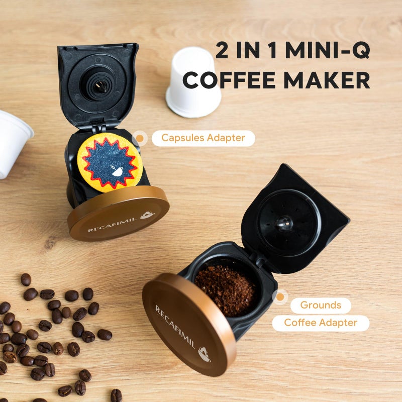RECAFIMIL MINI Q 2-in-1 Single Serve Coffee Maker - Brew K-Cups or Ground Coffee (4-8 oz) - Compact Americano Coffee Brewer with Reusable Filter (Grey) - Image 2
