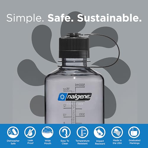 Nalgene Sustain Tritan BPA-Free Water Bottle Made with Material Derived from 50% Plastic Waste (using ISCC certified mass balance), 16 OZ, Narrow Mouth, Gray - Image 2
