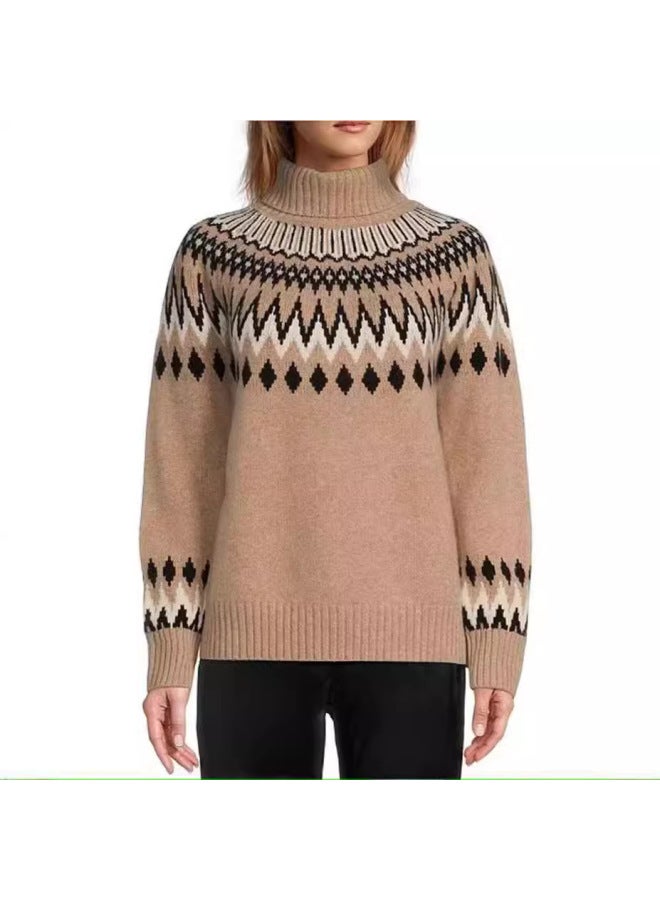 European And American Clothing Hot Fashion Casual Color-blocked Half Turtleneck over Sweater For Women Autumn And Winter Inner Knitted Sweater