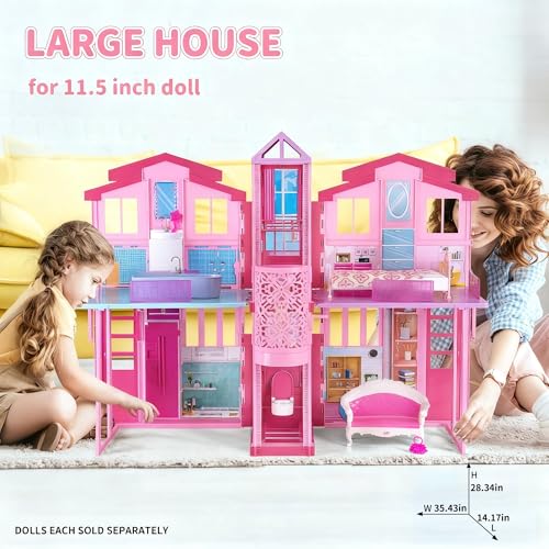 Bettina Dreamy Doll House Dollhouse Playhouse with Large Rooms Big Furnitures Including Elevator Foldable Dolls House Toys Gifts for Girls Kids Ages 3 - Image 5