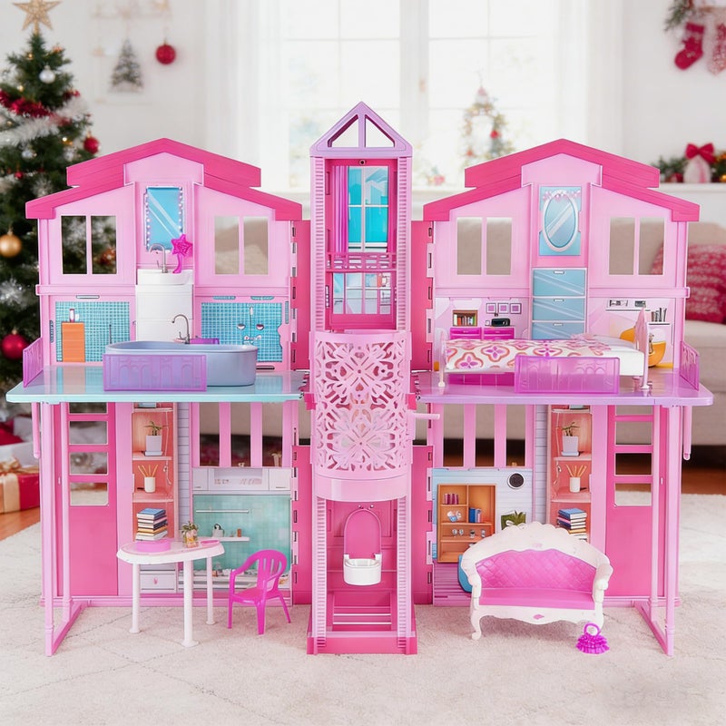Bettina Dreamy Doll House Dollhouse Playhouse with Large Rooms Big Furnitures Including Elevator Foldable Dolls House Toys Gifts for Girls Kids Ages 3 - Image 3