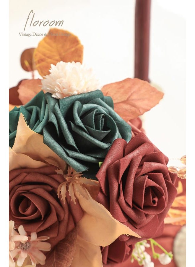 Floroom Artificial Flowers 25pcs Real Looking Teal Green Terracotta Ombre Colors Foam Fake Roses with Stems for DIY Wedding Bouquets Bridal Shower Centerpieces Floral Arrangements Tables Decoration - Image 2
