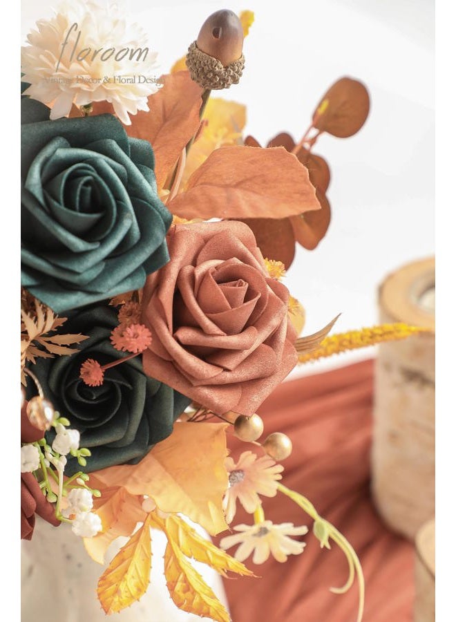 Floroom Artificial Flowers 25pcs Real Looking Teal Green Terracotta Ombre Colors Foam Fake Roses with Stems for DIY Wedding Bouquets Bridal Shower Centerpieces Floral Arrangements Tables Decoration - Image 5