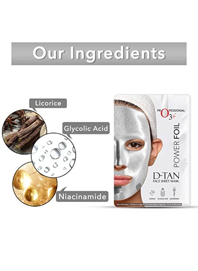 O3+ Power Foil D-Tan Face sheet Mask For Skin Brightening Glowing Tan Removal Oil Control Acne & Fairness Women Men 30g - Image 3