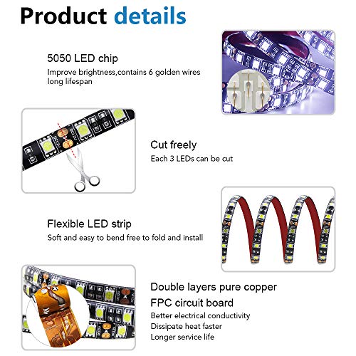 ALITOVE 16.4ft 5050 SMD Black PCB Cool White LED Flexible Strip Ribbon Light 5M 300 LEDs Waterproof IP65 DC 12V for Home Garden Commercial Area Lighting - Image 4