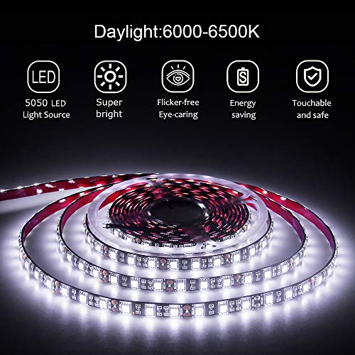 ALITOVE 16.4ft 5050 SMD Black PCB Cool White LED Flexible Strip Ribbon Light 5M 300 LEDs Waterproof IP65 DC 12V for Home Garden Commercial Area Lighting - Image 3