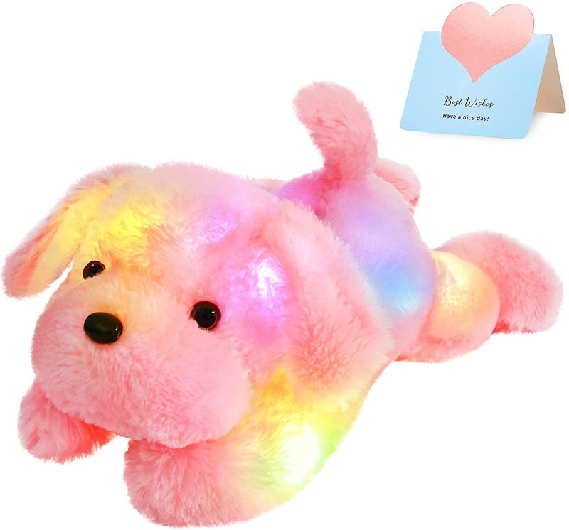 WEWILL 18'' Light up Pink Puppy Dog LED Stuffed Animal with Colorful Night Light Glow Soft Plush Toy Gifts for Kids on Christmas Birthday - Image 1