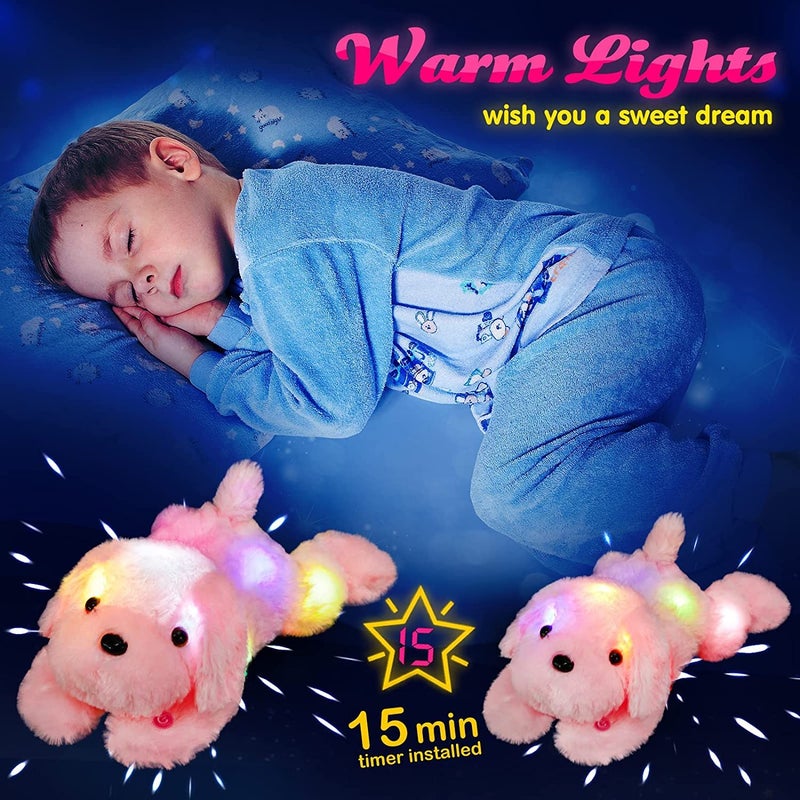 WEWILL 18'' Light up Pink Puppy Dog LED Stuffed Animal with Colorful Night Light Glow Soft Plush Toy Gifts for Kids on Christmas Birthday - Image 3