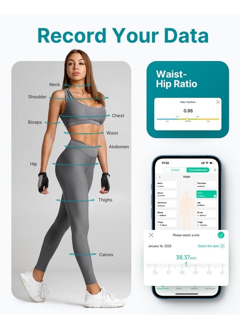 Smart Body Tape Measure,  Measuring Tape For Body With App, Retractable Double-Scale Ruler With Bluetooth For Weight Loss, Fitness, Body Building, Digital Lcd Monitor Display, InchAndCm
