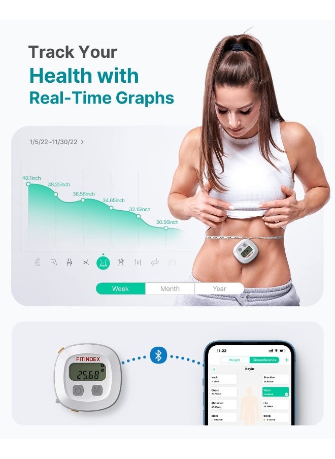 FITINDEX Smart Body Tape Measure,  Measuring Tape For Body With App, Retractable Double-Scale Ruler With Bluetooth For Weight Loss, Fitness, Body Building, Digital Lcd Monitor Display, InchAndCm  - Image 2