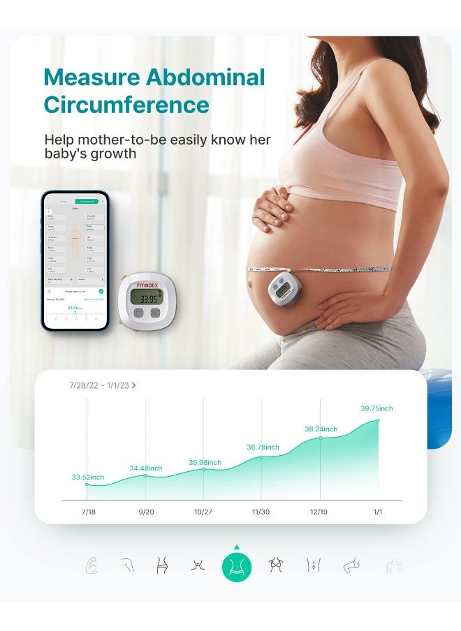 FITINDEX - Smart Body Tape Measure,  Measuring Tape For Body With App, Retractable Double-Scale Ruler With Bluetooth For Weight Loss, Fitness, Body Building, Digital Lcd Monitor Display, InchAndCm - Image 1