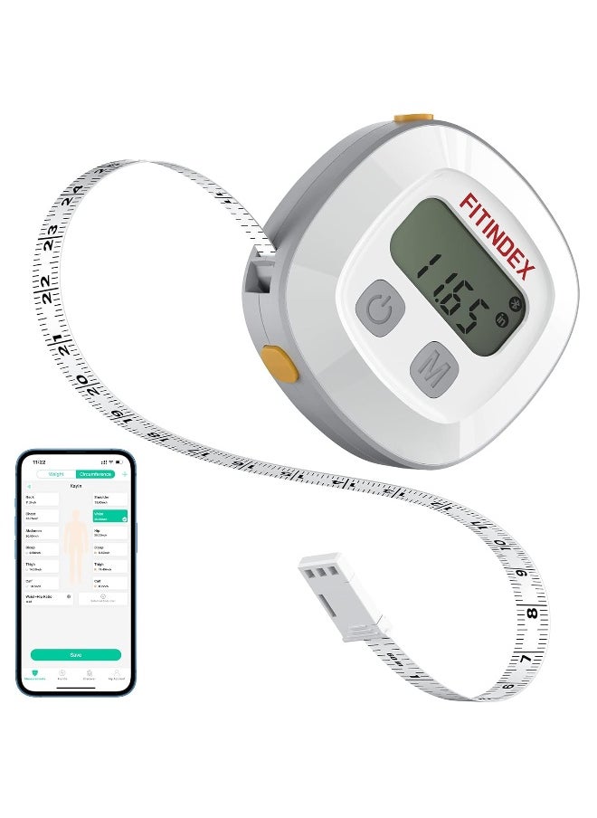 FITINDEX - Smart Body Tape Measure,  Measuring Tape For Body With App, Retractable Double-Scale Ruler With Bluetooth For Weight Loss, Fitness, Body Building, Digital Lcd Monitor Display, InchAndCm - Image 1