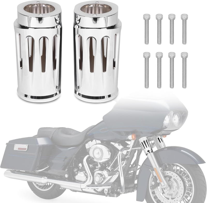 Goldfire Upper Fork Slider Covers Billet Fork Boot Slider Protective Shells Fit For Harley FLT FLHR FLHX FLHT COW Bells Touring Street Glide 1986-2019 Accessorie (Chrome Style) - Image 1