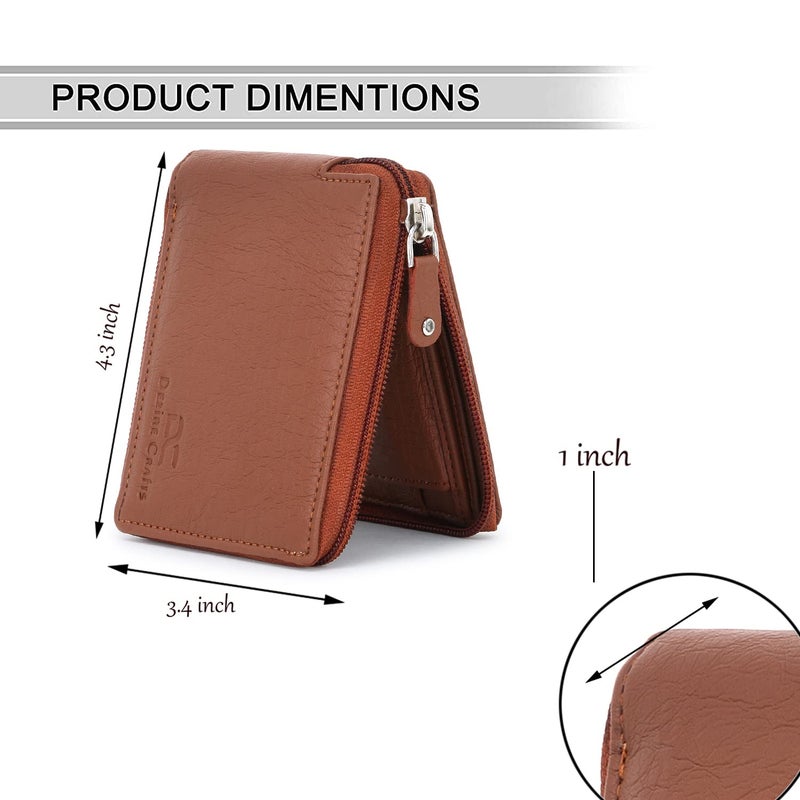 Dezire Crafts Men Formal, Casual Round Zip Artificial Leather Wallet (6 Card Slots) (Tan) - Image 4
