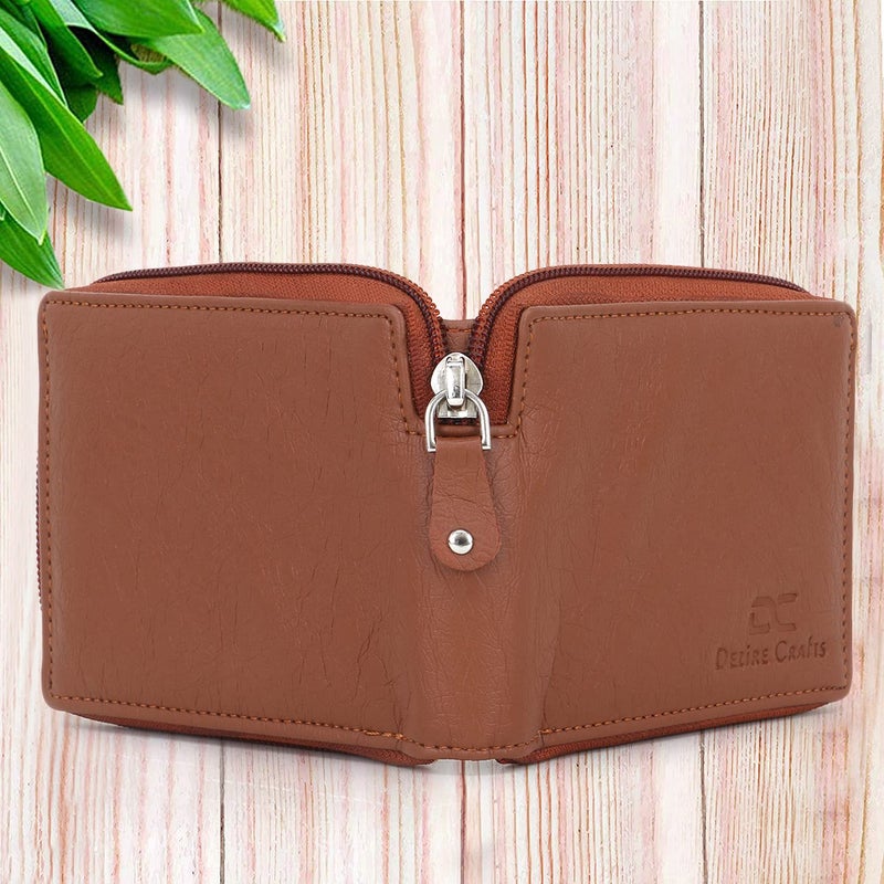 Dezire Crafts Men Formal, Casual Round Zip Artificial Leather Wallet (6 Card Slots) (Tan) - Image 3