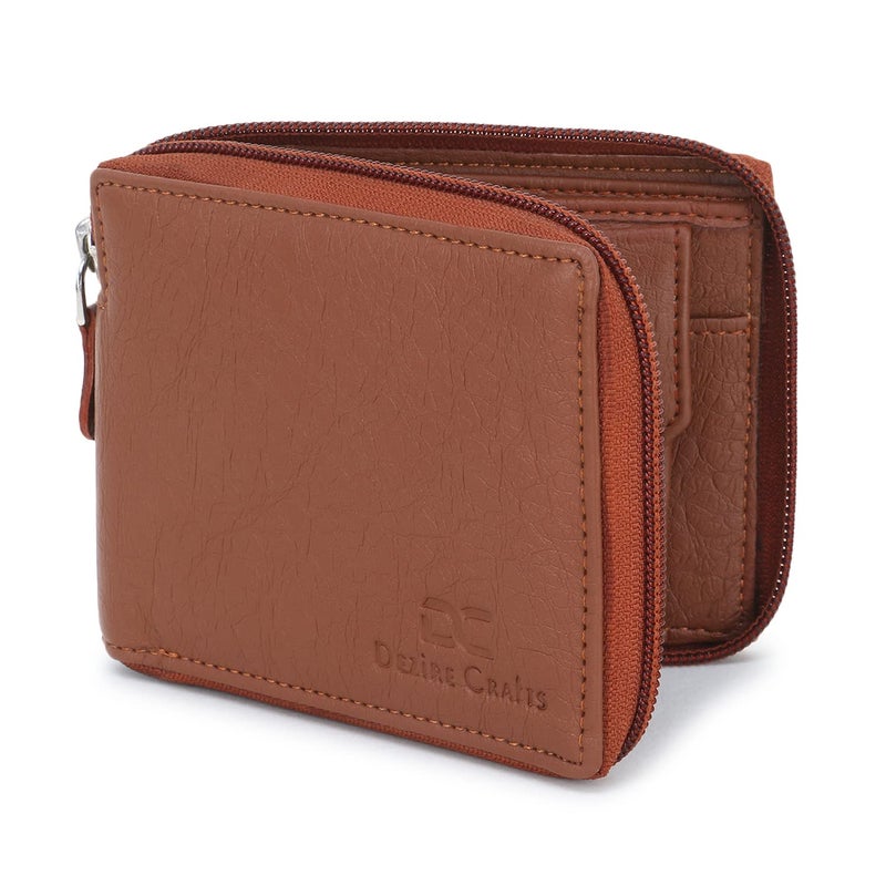 Dezire Crafts Men Formal, Casual Round Zip Artificial Leather Wallet (6 Card Slots) (Tan) - Image 1
