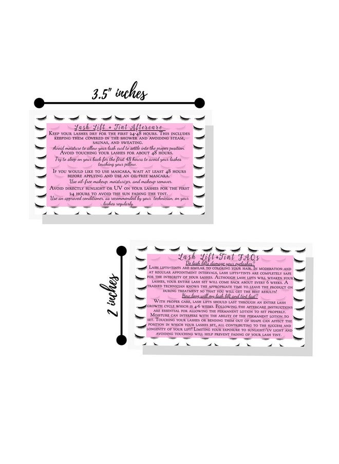 Boutique Marketing LLC Lash Lift + Tint Aftercare Instruction Cards ; 50 Pack ; 2 X 3.5” Inches Business Card Size ; Eyelash Lift And Tint Kit At Home Diy Aftercare Supplies ; Lash Print With Pink Inlay Design  - Image 4