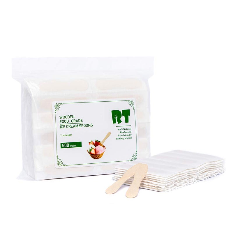 RTDisposable Wooden Ice Cream Spoon Natural Birch 3 Inches 500 pieces Individual Packaging Is Safer