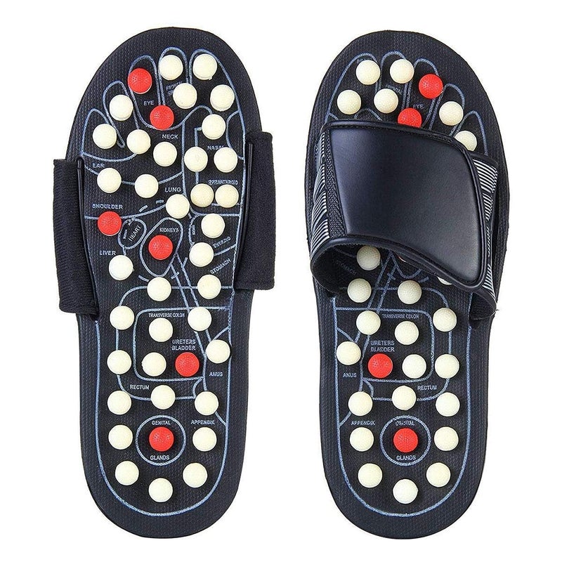 Acupressure Massage Slippers with 180 Rotatable Silicone Nodes, Reflexology Foot Massager for Pain Relief, Blood Circulation, Black