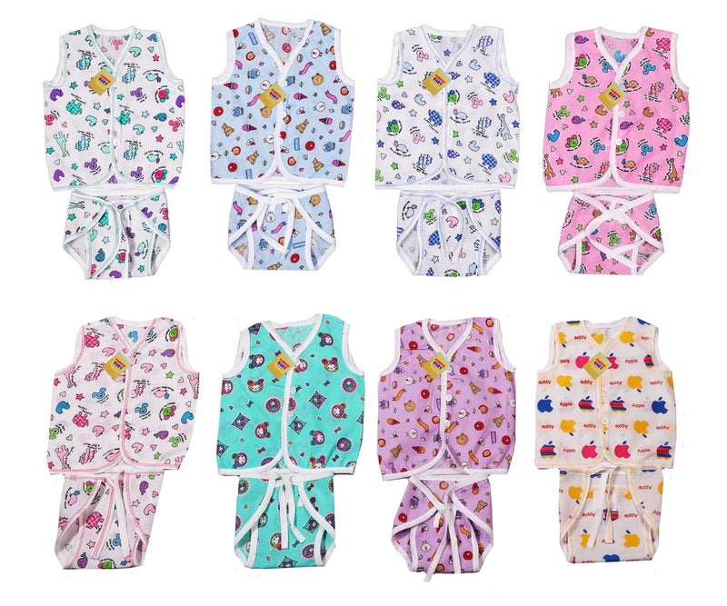 Fareto Baby Unisex Jhabla Set with Single Layer Matching Cloth Diapers/Vest Set with Indian Style Tying Langots Set of 8(8 Jhablas & 8 Nappies)(0-6 Months,Size L-12 Inchs, B-10 Inchs) - Image 4