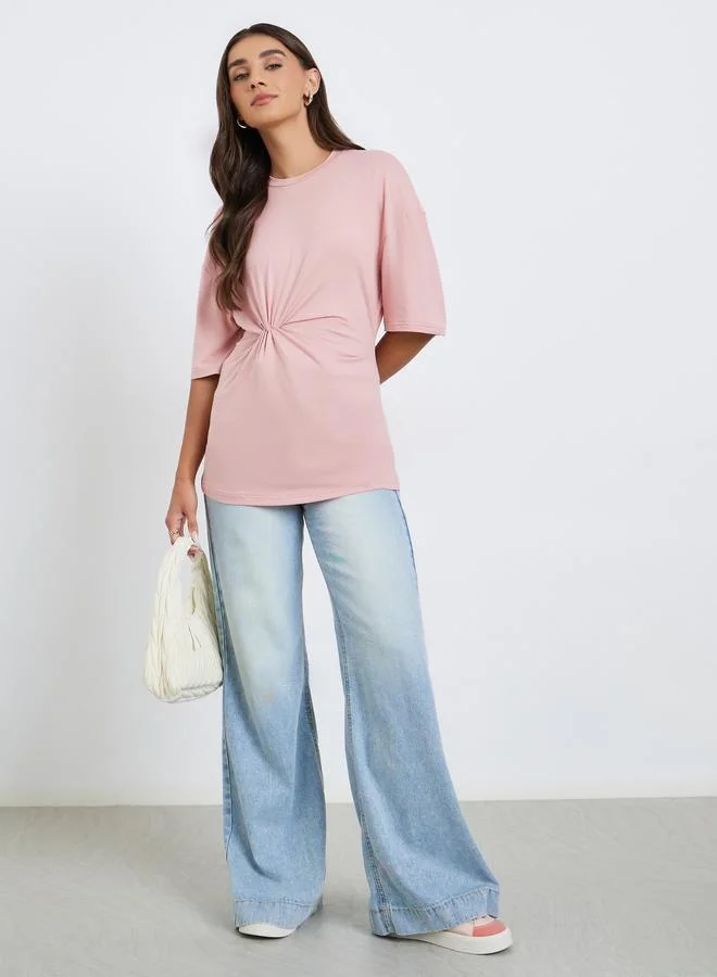 Styli Women Peach Twist Front Oversized T-Shirt