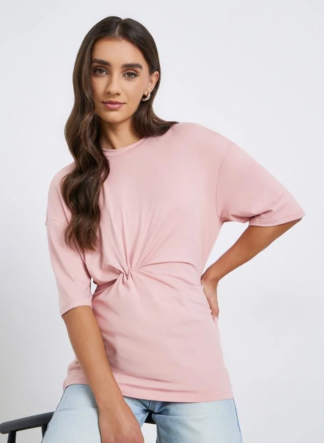 Styli Women Peach Twist Front Oversized T-Shirt