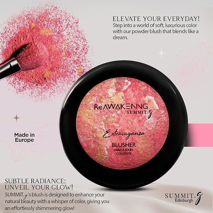 Summit.G SUMMITg Extravaganza MultiTone Highly Pigmented Paraben Free Skin Friendly Powder Blush AllDay Wear Powder Blusher Radiant Glow Buildable Makeup Formula Blendable Shimmery Finish Pink Gold 9g - Image 2