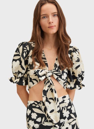 Printed Tie Detail Top