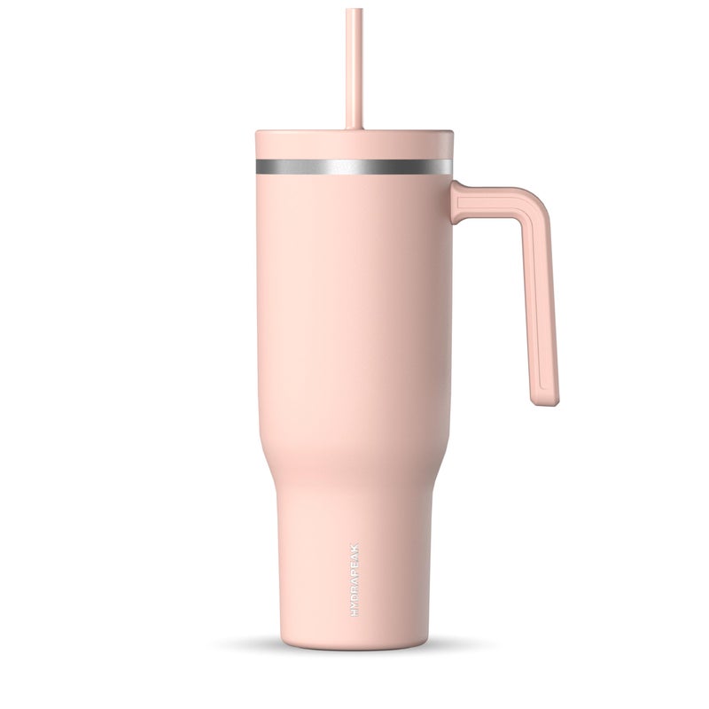 Hydrapeak Voyager 40 Oz Stainless Steel Tumbler with Handle, Insulated Water Bottle With Straw & Lid, Cupholder Friendly Reusable Travel Mug (Peony) - Image 1