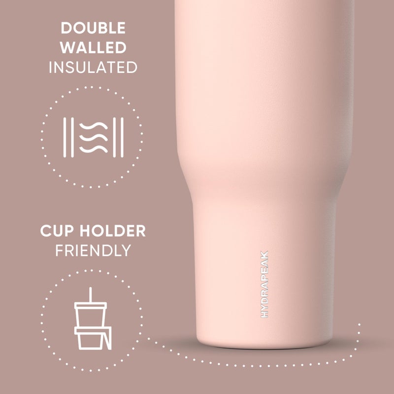 Hydrapeak Voyager 40 Oz Stainless Steel Tumbler with Handle, Insulated Water Bottle With Straw & Lid, Cupholder Friendly Reusable Travel Mug (Peony) - Image 3