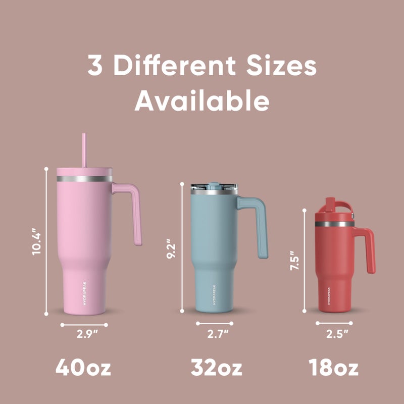 Hydrapeak Voyager 40 Oz Stainless Steel Tumbler with Handle, Insulated Water Bottle With Straw & Lid, Cupholder Friendly Reusable Travel Mug (Peony) - Image 5