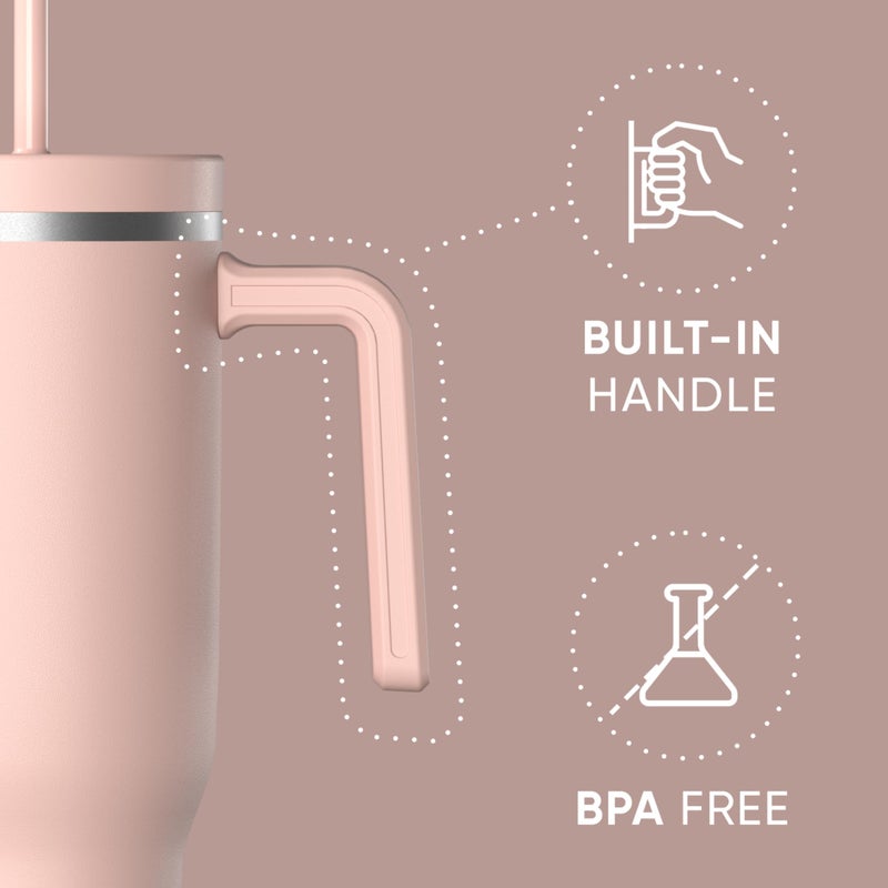 Hydrapeak Voyager 40 Oz Stainless Steel Tumbler with Handle, Insulated Water Bottle With Straw & Lid, Cupholder Friendly Reusable Travel Mug (Peony) - Image 2